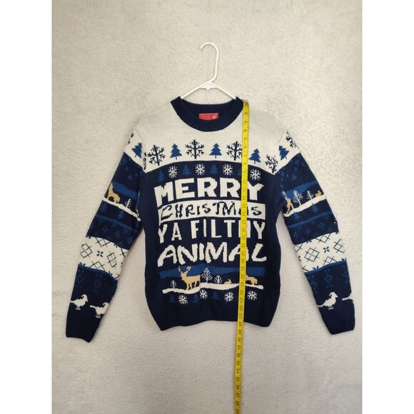 You Look Ugly Today Women Sweater Large Blue Printed 100% Acrylic Knit Pullover - Picture 6 of 16